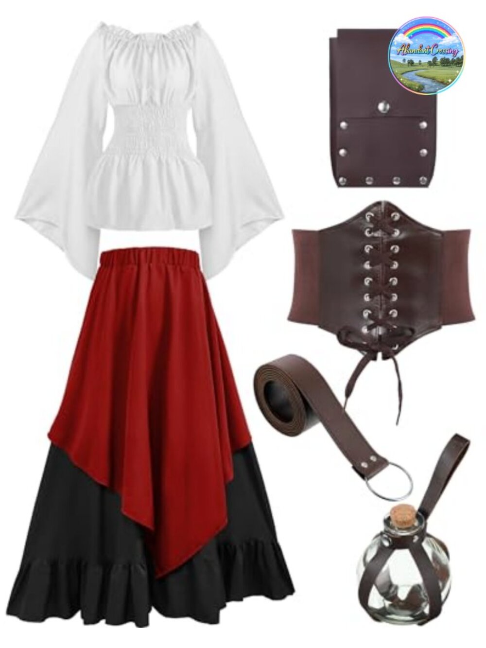 Renaissance Costume Dress Corset Belt Pouch Potion Bottle Medieval Cosplay
